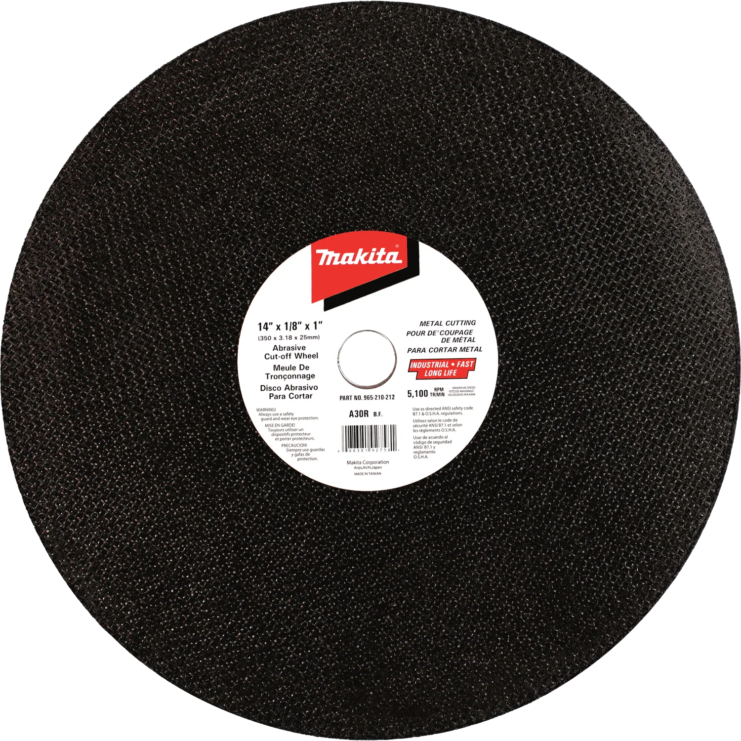 Disco Abrasivo de Corte de 14" x 1/8" x 1" para Metales Ferrosos